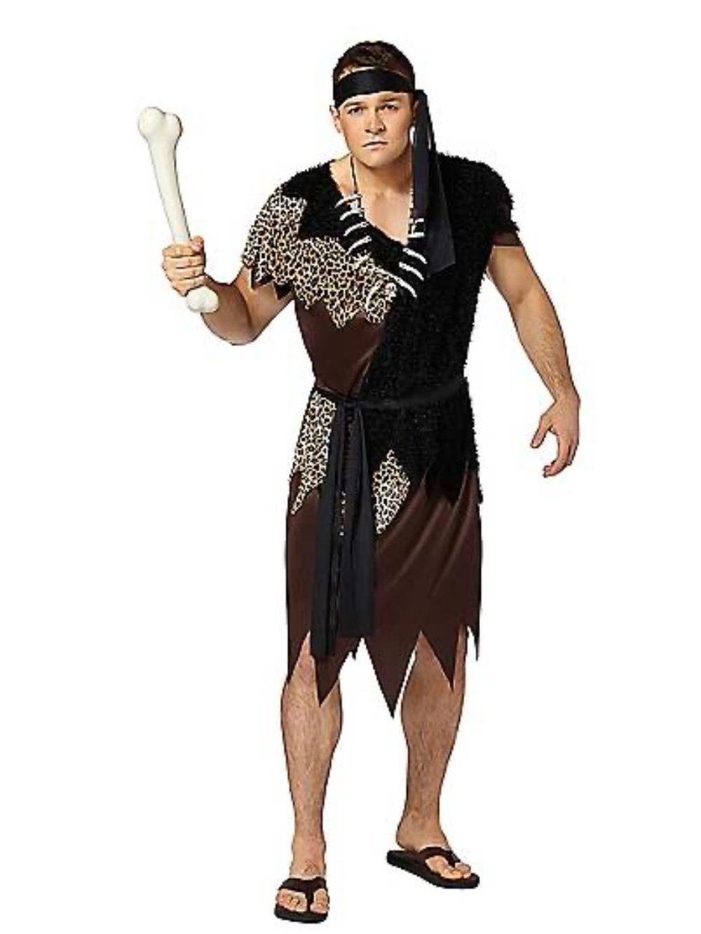 Caveman Adult Costume, Men Size Medium 36-42, dark brown tunic animal print